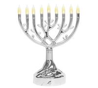 Ner Mitzvah LED Electric Hanukkah Menorah, LED Tree of Life Chanukah Menorah Electric, Battery or USB Powered and Cord, Silver