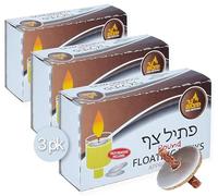 Ner Mitzvah Round Floating Wicks - 150 Count (Approx.), Cotton Wicks and Cork Disc Holders For Oil Cups - Bonus Wick Removal Tweezers