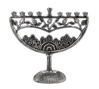 Ner Mitzvah Vintage Aluminum Candle Menorah - Fits All Standard Chanukah Candles - Ancient Jerusalem Design with Antique Silver Finish
