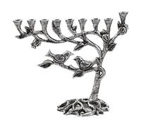 Ner Mitzvah Vintage Aluminum Candle Menorah - Fits All Standard Chanukah Candles - Tree of Life Design with Antique Silver Finish