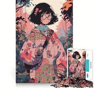 Nerd Anime Girl 1000 Adult Pieces Jigsaw Puzzle Brain Teaser Calm Escape Pattern Assembly Santa Wish Gift (38x52cm)