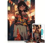 Nerd Anime Girl Hard Jigsaw Puzzle for Adults 1000 Pieces Logic Train Toy Peaceful Time Smooth Cut Premium Gift (38x52cm)