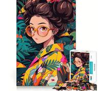 Nerd Anime Girl in Jungle 1000 Piece Jigsaw Puzzle for Adults Brain Tease Toy Together Fun Perfect Cut (38x52cm)