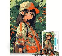 Nerd Anime Girl in Jungle 1000 Piece Jigsaw Puzzles for Adults Jigsaw Raise Memory Peaceful Fun Clean Edge Santa Wish Item (50x75cm)