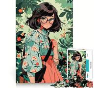 Nerd Anime Girl in Jungle Jigsaw Puzzles 1000 Piece for Adults Smart Game Stress Free Pattern Assembly Warm Surprise (38x26cm)