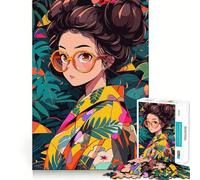 Nerd Anime Girl in Jungle Jigsaw Puzzles 1000 Piece for Teenagers Thought Toy Stress Release Precise Edge Perfect Present (50x75cm)