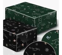 Nerds Geeks Wrapping Paper Physics Chemistry Formula Chalk Board Look - Exceptionally Double-Sided 5 x Sheets 42 x 59 cm Folded 30 x Adhesive Dots Birthday Premium Sustainable