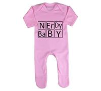 Nerdy Baby Periodic Table Style Baby Romper Jumpsuit with feet, 3-6 Months, Pastel Pink