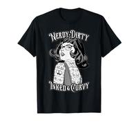 Nerdy Dirty Inked & Curvy Book Lover Tattoo Pop Art Girl T-Shirt