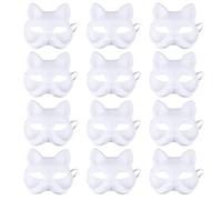 Nereds 12pcs DIY Blank Masks White Craft Cat Mask Fox Mask Unpainted Wolf Animal Half Facemasks for Masquerade Halloween Cosplay Costume Party Favors
