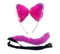 Nereds 2pcs Pink and Purple Striped Cat Costume Cat Ears Hair Headband Furry Tail for Adults Cosplay Party Accessories Supplies