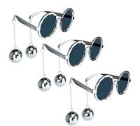 Nereds 3 Pieces Silver Disco Ball Glasses Funky Sunglasses with Pendant Silver Chain Novelty Sunglasses Party Gifts for Disco Glasses Accessories 70s Retro Theme Party Eyewear