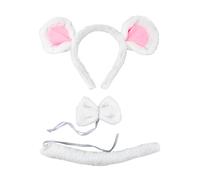 Nereds 3pcs Mouse Costume Set for Kids Adult Mouse Ears Headband Tail and Bow Tie Animal Fancy Dress Costume Kit Accessories for Party Cosplay Supplies (white)