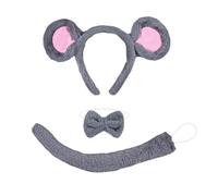 Nereds 3pcs Mouse Costume Set for Kids Adult Mouse Ears Headband Tail and Bow Tie Animal Fancy Dress Costume Kit Accessories for Party Cosplay Supplies (grey)