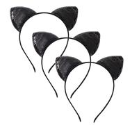 Nereds 3pcs Reversible Sequin Cat Ears Headband Cute Glitter Cat Head Accessories Shiny Sequin Hairband Kitty Hair Hoops for Women Girls (black)