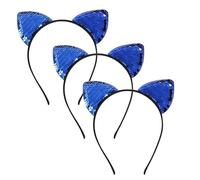 Nereds 3pcs Reversible Sequin Cat Ears Headband Cute Glitter Cat Head Accessories Shiny Sequin Hairband Kitty Hair Hoops for Women Girls (blue)