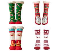 Nereds 4 Pairs Christmas Fuzzy Socks Christmas Slipper Socks Non Slip Soft Cozy Slipper Socks Winter Indoor Cozy Warm Slipper Bed Socks for Women Girl