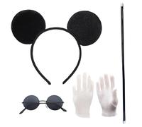Nereds 4pcs Halloween Mouse Costume Accessories Set Mouse Ears Headband Black Glasses Blind Cane Gloves for Halloween Carnival Birthday Party