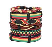 Nereds 6Pcs Rasta Bob Marley Leather Woven Bracelets Rastafarian Bracelets Culture Handmade Bracelet String Thread Wristbands for Men Women