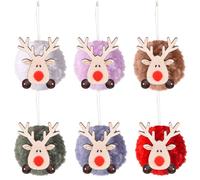 Nereds 6Pieces Christmas Wool Felt Elk Antler Pendants Multicolor Cute Deer Craft Ornament Merry Christmas Wooden Creative Party Home Decor for Xmas Party