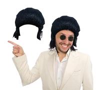 Nereds Elvis Deluxe Wig for Adults Man's Black Short Wig with Sideburns Ideal for Music-Themed Parties Cosplay Rockabilly Rock'n'Roll 50s 60s