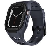 Nereides Compatible with Apple Watch Starp 45mm 44mm, for iWatch Strap Series 9/8/7/6/5/4/SE/SE2, Rugged Heavy Duty Case with Band, Shockproof PC Frame Bumper Cover for Men (Deep Blue Gray)