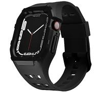 Nereides Compatible with Apple Watch Strap 45mm 44mm, for iWatch Strap Series 9/8/7/6/5/4/SE/SE2, Rugged Heavy Duty Case with Band, Shockproof PC Frame Bumper Cover for Men (Black)