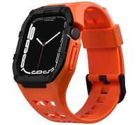 Nereides Compatible with Apple Watch Strap 45mm 44mm, for iWatch Strap Series 9/8/7/6/5/4/SE/SE2, Rugged Heavy Duty Case with Band, Shockproof PC Frame Bumper Cover for Men (Orange)