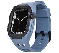 Nereides Compatible with Apple Watch Strap 45mm 44mm, for iWatch Strap Series 9/8/7/6/5/4/SE/SE2, Rugged Heavy Duty Case with Band, Shockproof PC Frame Bumper Cover for Men (Blue)