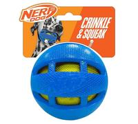 Nerf Dog 3.8in Rubber Checker Crunch Ball - Blue with Green Crunch Bag