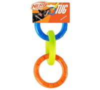 Nerf Dog 3-Ring Rubber Tug Toy, 10.5-Inch Lightweight Water-Resistant Interactive Toy for Dogs, Blue/Green/Orange