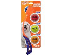 Nerf Dog 5-Piece Dog Toy Gift Set, Includes 13in Air Strike Launcher and 2in Squeak Tennis Ball 4-Pack, Nerf Tough Material, Multicolored