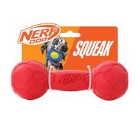 Nerf Dog Medium-Size Barbell Toy with Squeaker, Durable Fetch and Chew Toy for Dogs