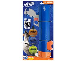 Nerf Dog Compact Tennis Ball Blaster Dog Toy, Great for Fetch, Hands-Free Reload, Launches up to 50 ft, Single Unit, Includes 3 Nerf Balls & Bag