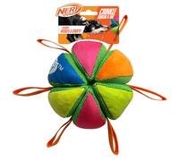 Nerf Dog Plush Wedge Ball with Straps, 5.9-Inch Squeak and Crunch Interactive Dog Toy, Multicolor