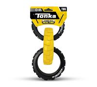 Nerf Dog Rubber 3-Ring Tug Dog Toy, Lightweight, Durable and Water Resistant, 10.5 Inches, for Medium/Large Breeds, Single Unit, Yellow/Black