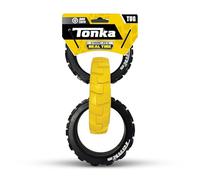 Nerf Dog Rubber 3-Ring Tug Dog Toy, Lightweight, Durable and Water Resistant, 10.5 Inches, for Medium/Large Breeds, Single Unit, Yellow/Black