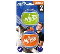 Nerf Dog Rubber Tennis Ball Dog Toys with Interactive Squeaker, Lightweight, Durable and Water Resistant, 2 Inches, for Small/Medium/Large Breeds, Two Pack, Mixed Colors 2Count(Pack of 1)