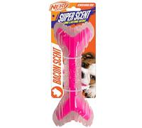 Nerf Dog Super Scent Bone with Bacon Scent, 9-Inch Durable Rubber Fetch Toy for Dogs, Clear/Pink