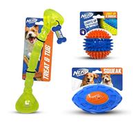 Nerf Dog Three Toy Gift Set: Spike Squeak Ball, Treat Tug Bone, and EXO Squeak Football Gift Set