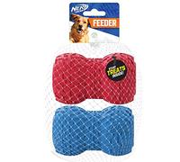 Nerf Dog Tire Feeder Dog Toy, Lightweight, Durable and Water Resistant, 4 Inches, for Medium/Large Breeds, Two Pack, Blue and Red