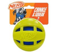 Nerf Dog TPR Checker Ball with Crunch Feature and Squeaker, 3.8-Inch Durable Fetch Toy for Dogs, Blue/Green