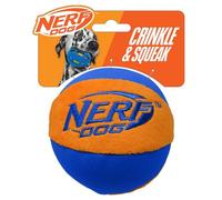 Nerf Dog Trackshot Ball Dog Toy with Interactive Squeaker and Crunch, Lightweight, Durable and Water Resistant, 4.5 Inches, For Medium/Large Breeds, Single Unit, Blue/Orange