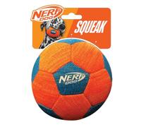 Nerf Dog X-Weave Soccer Ball with Squeaker, 5-Inch Durable Fetch Toy for Dogs, Orange/Blue
