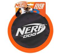 Nerf Dog Zone Flyer Dog Toy, Frisbee, Lightweight, Durable and Water Resistant, Great for Beach and Pool, 10.5 inch Diameter, for Medium/Large Breeds, Single Unit, Orange/Black