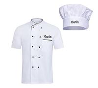 Nergaebe Personalised Chef Coat Short Sleeve Chef Shirt with Chef Hat Custom Restaurant Work Uniform Food Service Chef Jacket