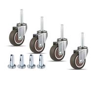 NERILEE Rubber Caster Wheel 1.5 Inch Set of 4 Stem Casters 5/16" x 1-1/2" (8 x 38mm) Stem and 20mm Dia Sockets, for Furniture Crib Trolley Dining Car Casters