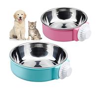 Nerissa 2 Pcs Crate Water Bowl 2 in 1 Dog Cage Hanging Bowl Removable Stainless Steel Dog Bowls Large Capacity Cat Feeding Bowls with Bolt Holder for Cats and Dogs and Other Small Animals