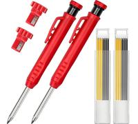 Nerissa 2 Pieces Carpenter Pencil with Sharpener Heavy Duty Woodworking Tools with 12 Refills Mechanical Pencils Set Deep Hole Markers for Builders Construction Architect Woodworking