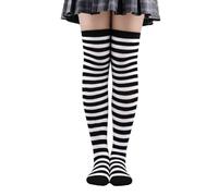 nernnernv 1 Pair Women's Long Striped Socks, Over The Knee Socks Ladies Stripe in Bold Black And White, Stretchable Thigh High Socks for Daily Wear, School, Cosplay & Party